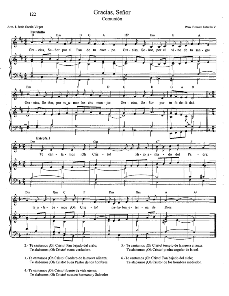 ▷ Gracias, Señor: Acorde y letra de canto para misa de comunión ⋆ Vida de  Santo