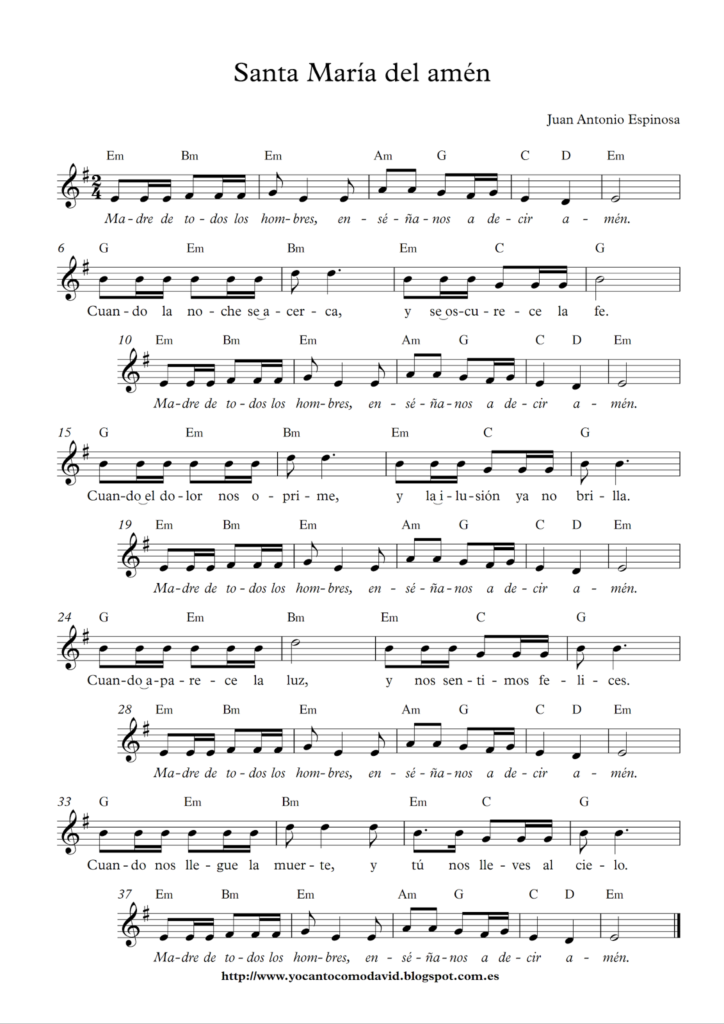 Acordes Santa María del Amén para guitarra